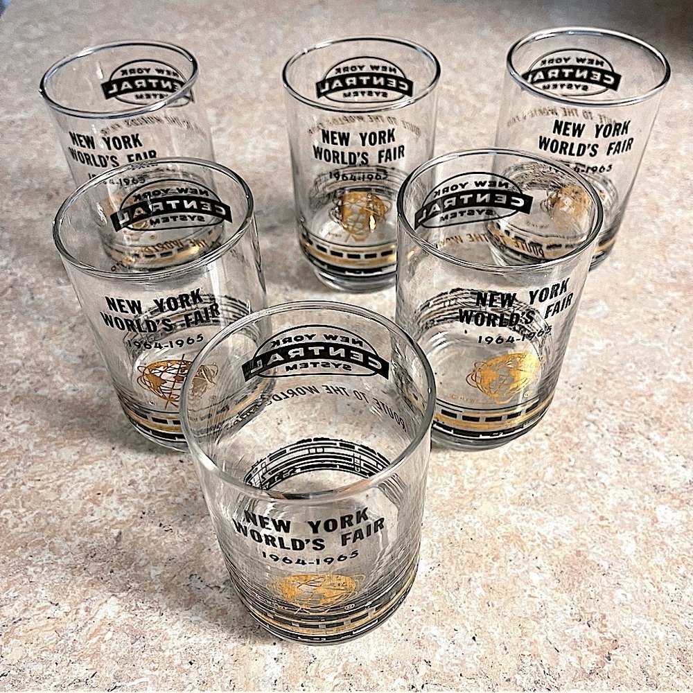 New York World's Fair Glasses 1964-1965 New York Central Train System Set of 6